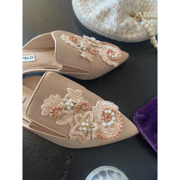 Karl Lagerfeld pink satin embroidered mules, size 6.5 - Picture 5 of 6